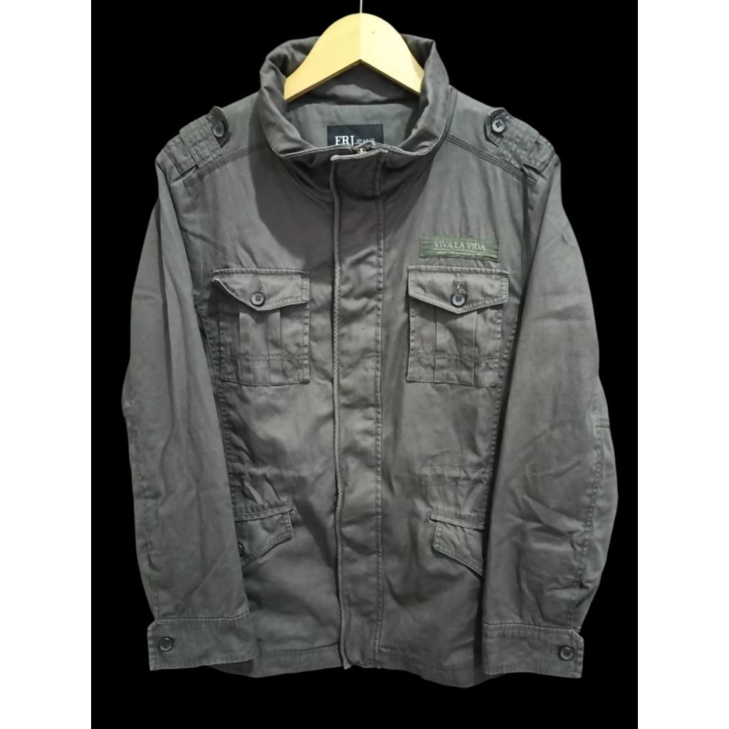 JAKET PARKA MODEL TACTIKAL M65 WARNA ABU-ABU BAHAN KANVAS DENIM SIZE M FIT TO L