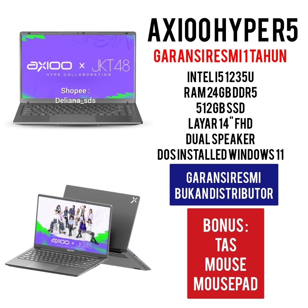 Laptop Axioo Hype R5 Intel I5 1235U 24GB/512GB 14" FHD Garansi Resmi 1 Tahun Laptop Axioo Hype Intel