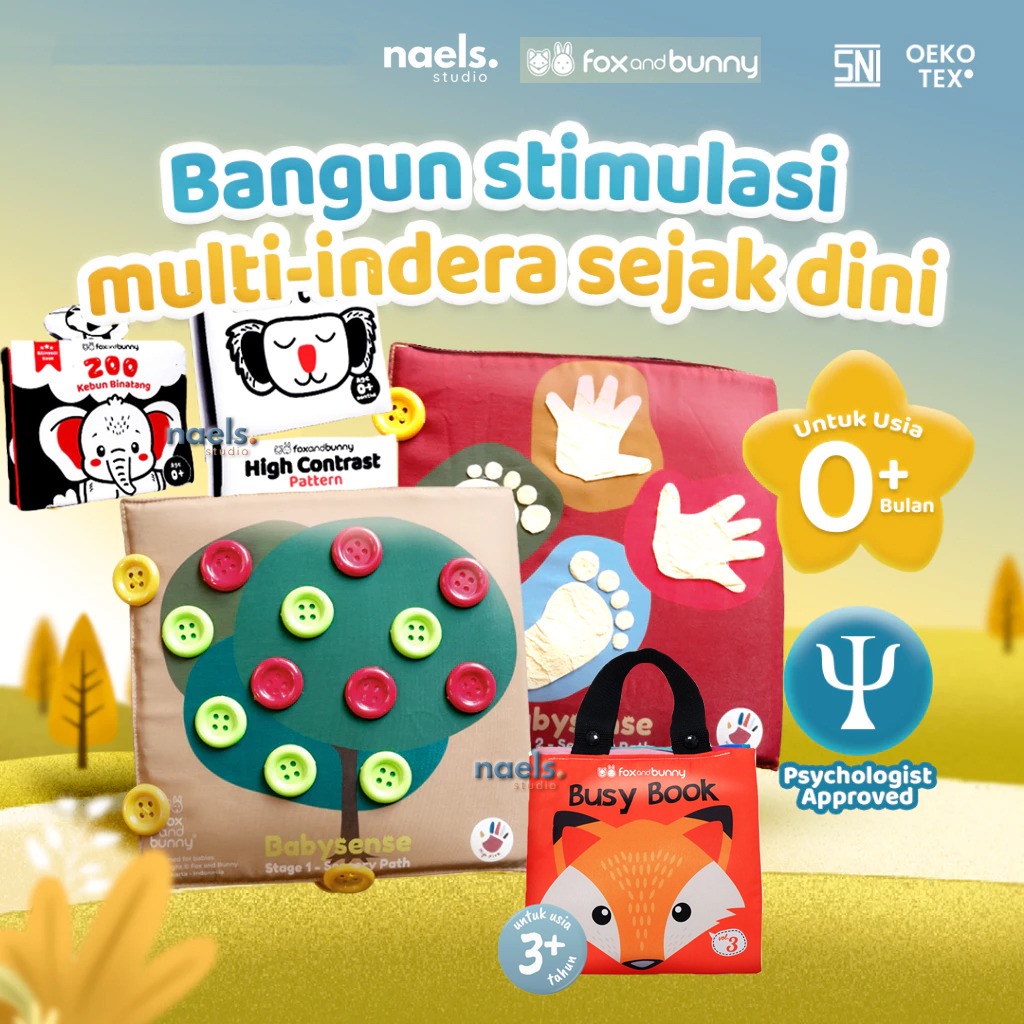 Naels Studio - Fox and Bunny Sensory Path / Baby Book Series High Contrast Little Face Sea Forest / 