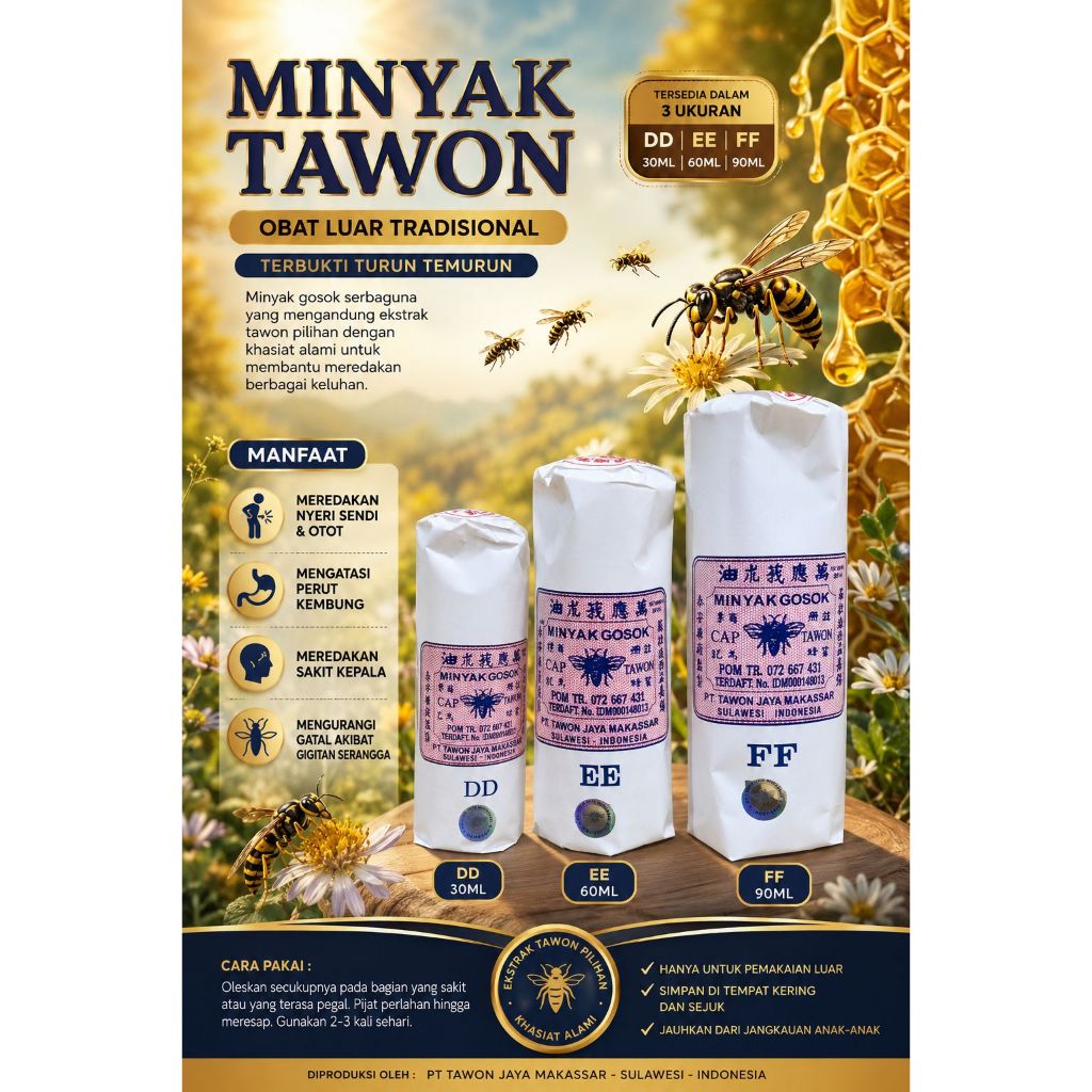 MINYAK TAWON DD 30ML,EE 60ML,FF 90ML 100%MINYAK GATAL_Minyak urut