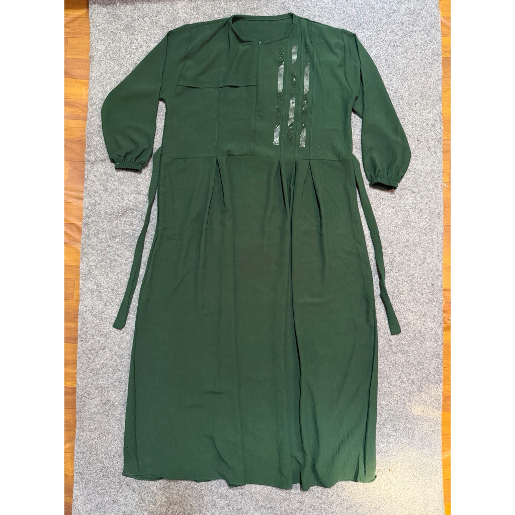 Gamis Crinkle Wanita Dress Wanita Hijau Botol