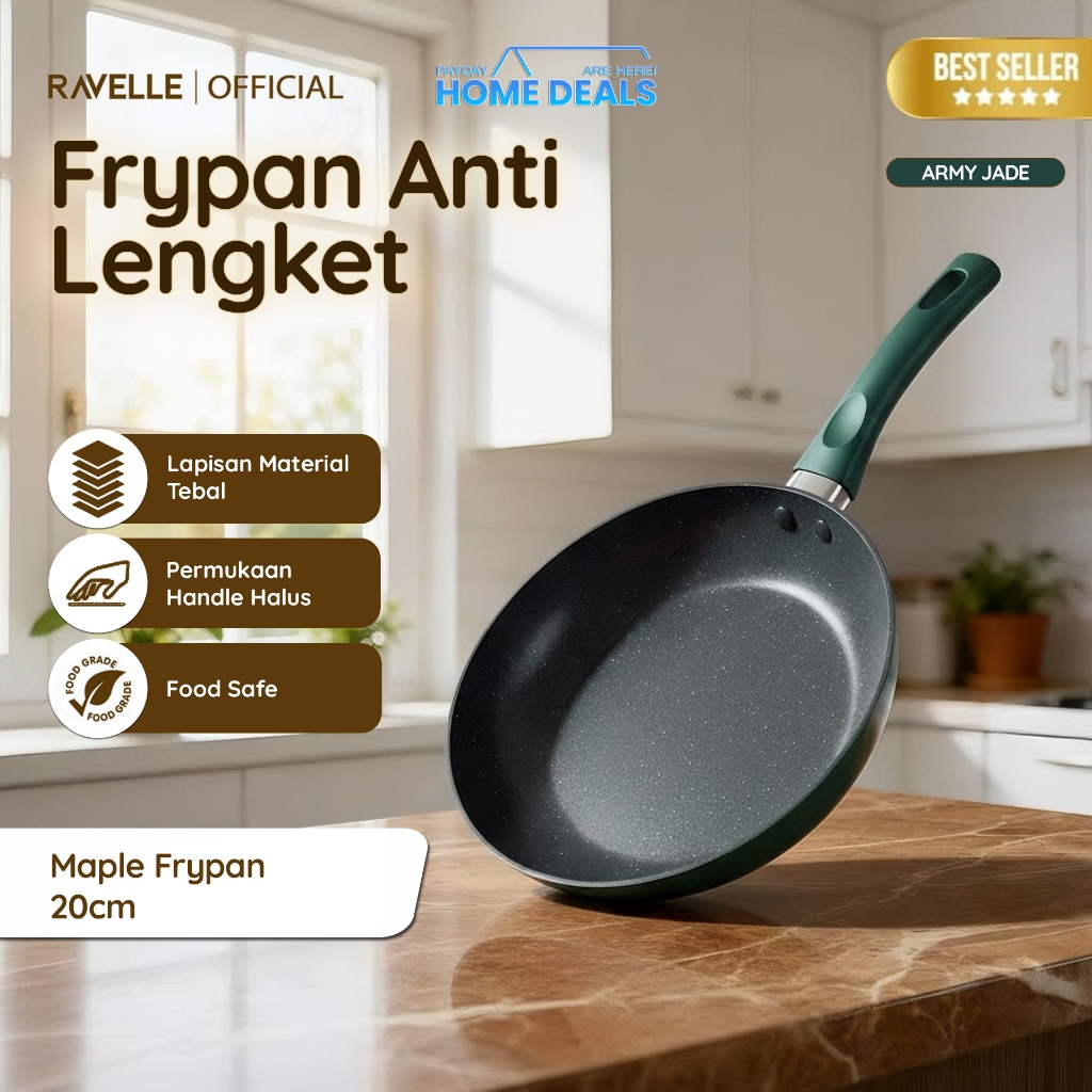 Ravelle - Maple Frypan Marble Coating Non-Stick 20cm Penggorengan Teflon Wajan Anti Lengket Premium