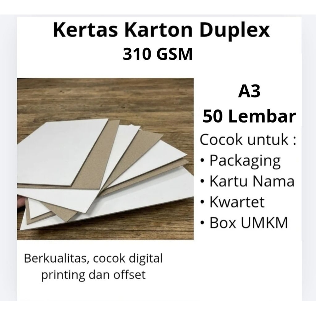 Kertas Karton Duplex Premium 310 GSM A3 Isi 50 Lembar | Bahan Packaging & Box Makanan