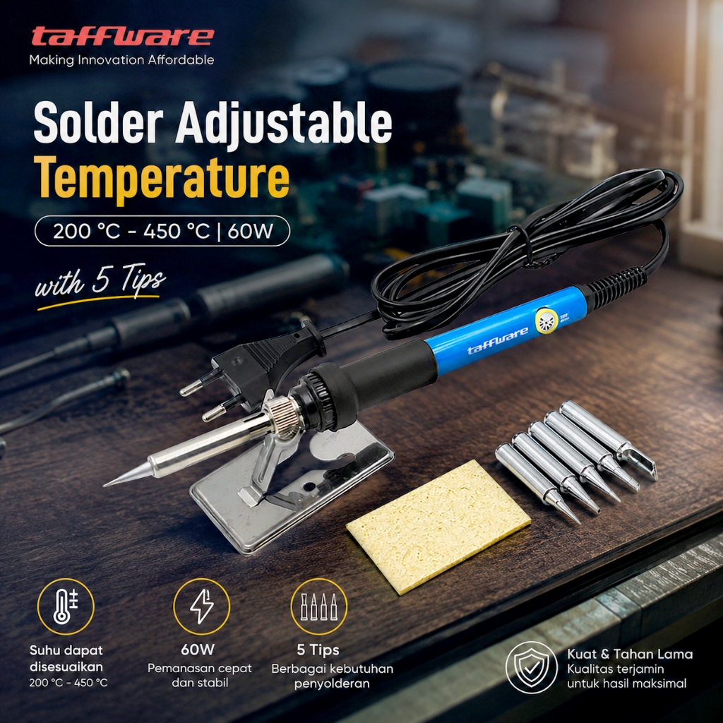 Solder Adjustable Temperature 60W Set Solder Listrik 200-450°C Lengkap 5 Mata Solder Pemanas Cepat A