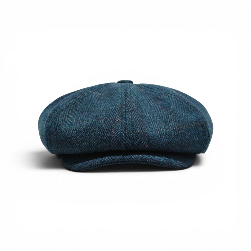 Thejam. Topi anak pria wanita Newsboy Cap Kids Wool Herringbone Blue