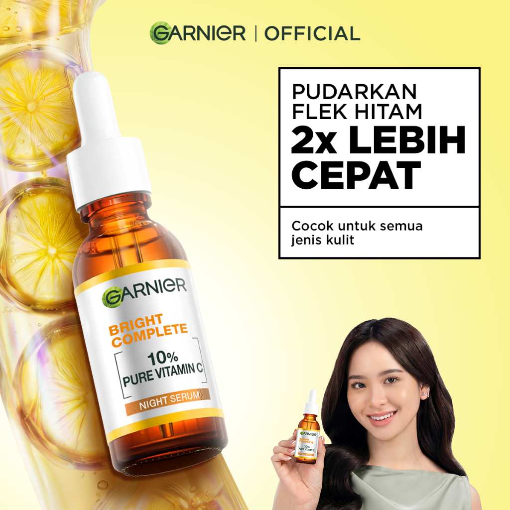 GARNIER Serum Bright Complete Overnight PURE VITAMIN C Night Serum 15ml 30ml - Skincare Mencerahkan 
