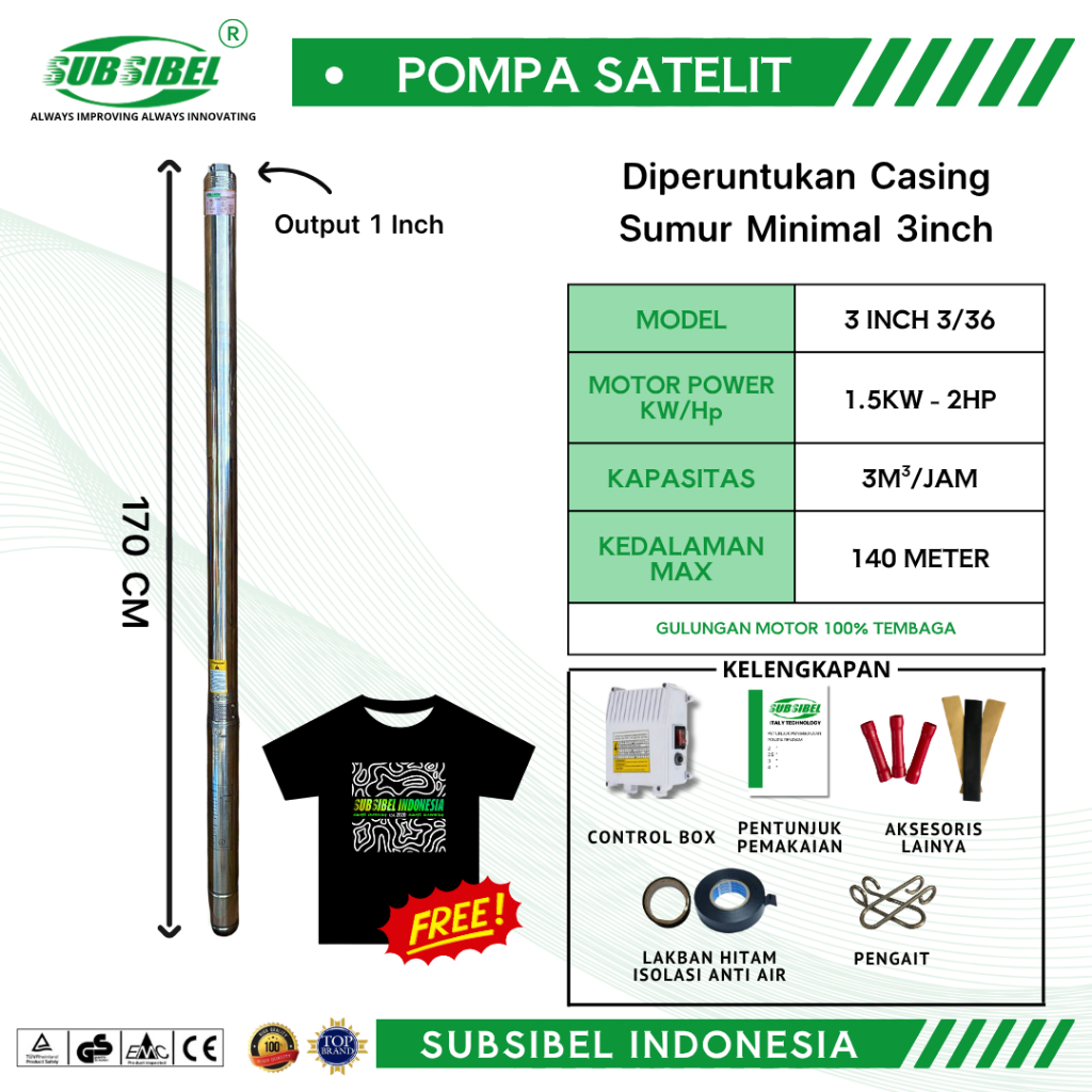 POMPA AIR POMPA SUBMERSIBLE 3 INCH 3/36 - 2HP - Merek Subsibel