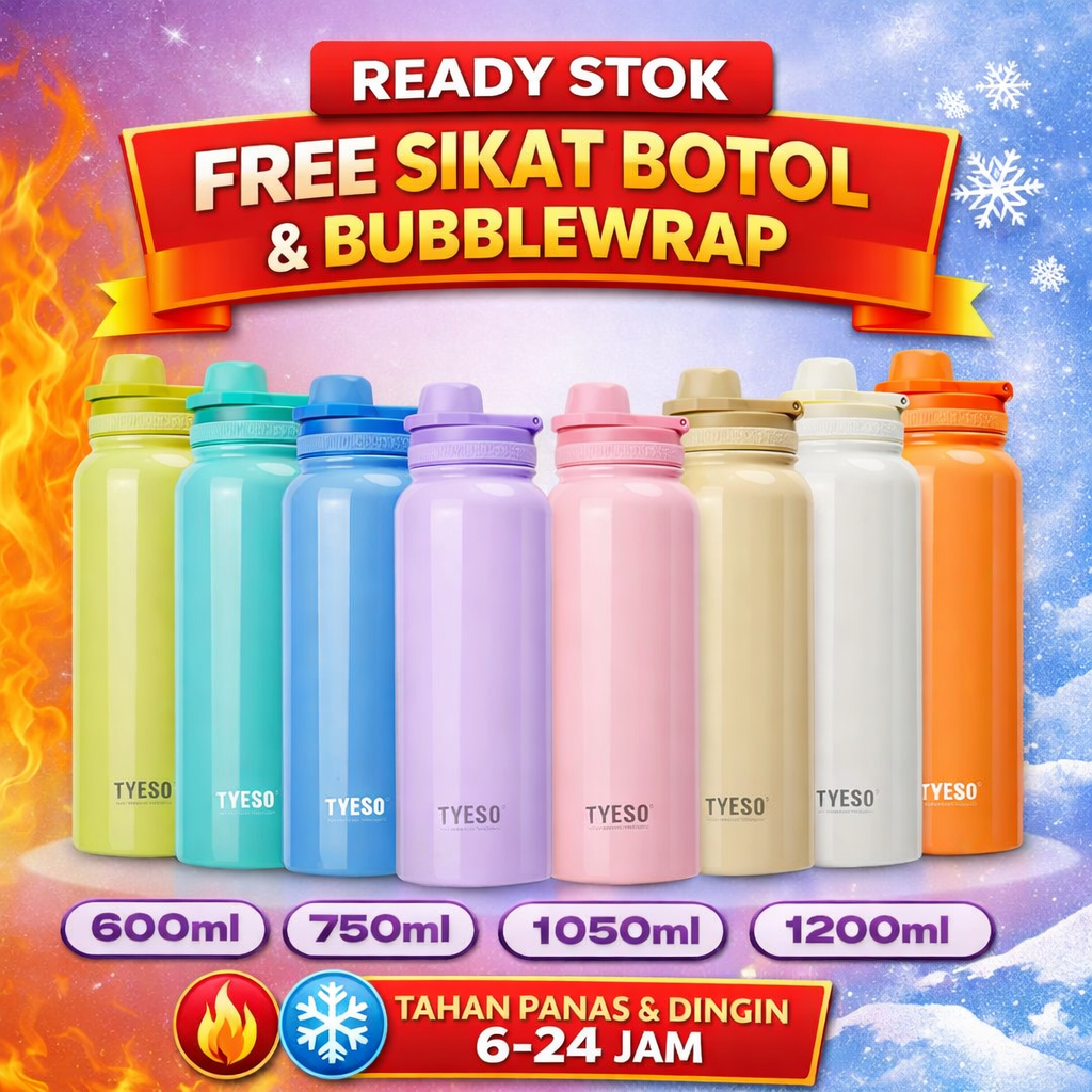 [FREE SIKAT] AERIS REVIVE Tyeso Original Tumbler Stainless Steel 600ml 750ml 1050ml 1200,l Botol Min
