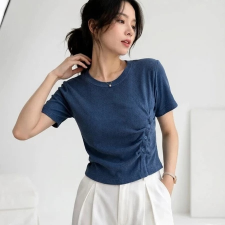 Crop Top Wanita VILMEI Top /01 Atasan Wanita Kancing Samping April Knit - JOANAFASHION