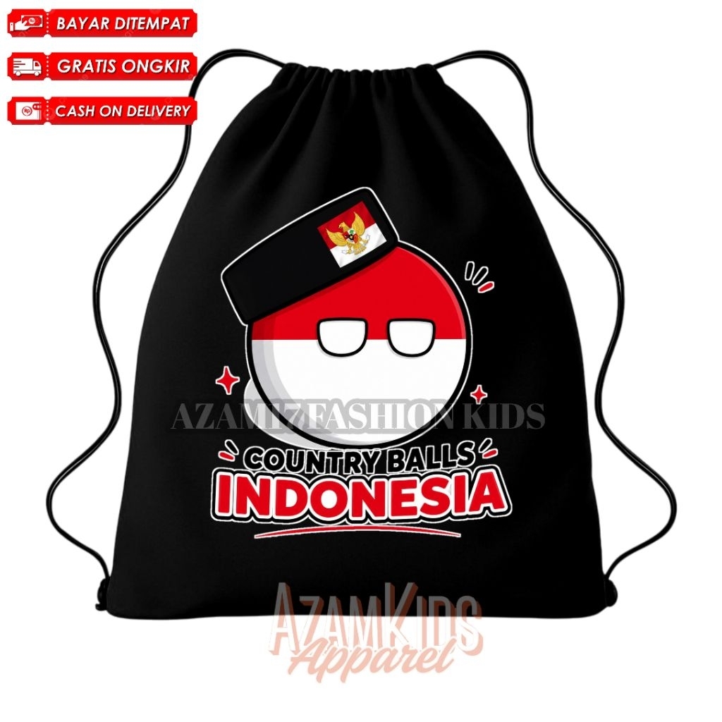 Tas Serut String Bag Anak Country Ball Indonesia Free Nama / Tas Ransel Backpack Anak Indonesia Coun