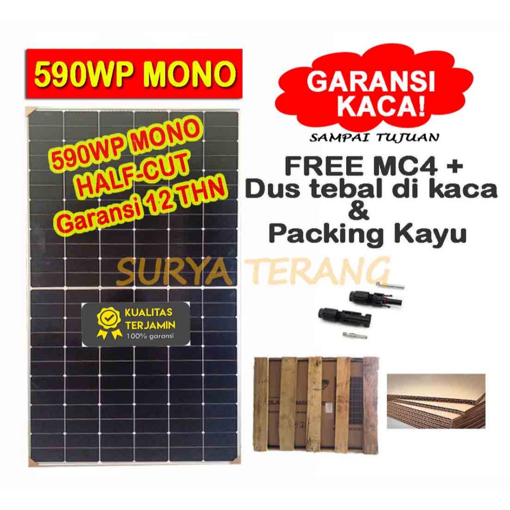 Solar Panel Surya 590wp Mono HQ Solar Cell 590wp Mono FREE Packing Kayu + MC4