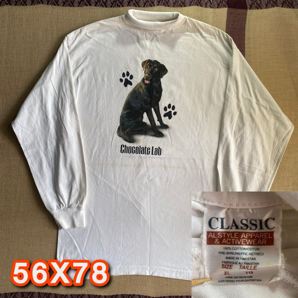 Kaos Lengan Panjang Vintage Chocolate Lab Dog Alstyle Apparel Classic Putih Second