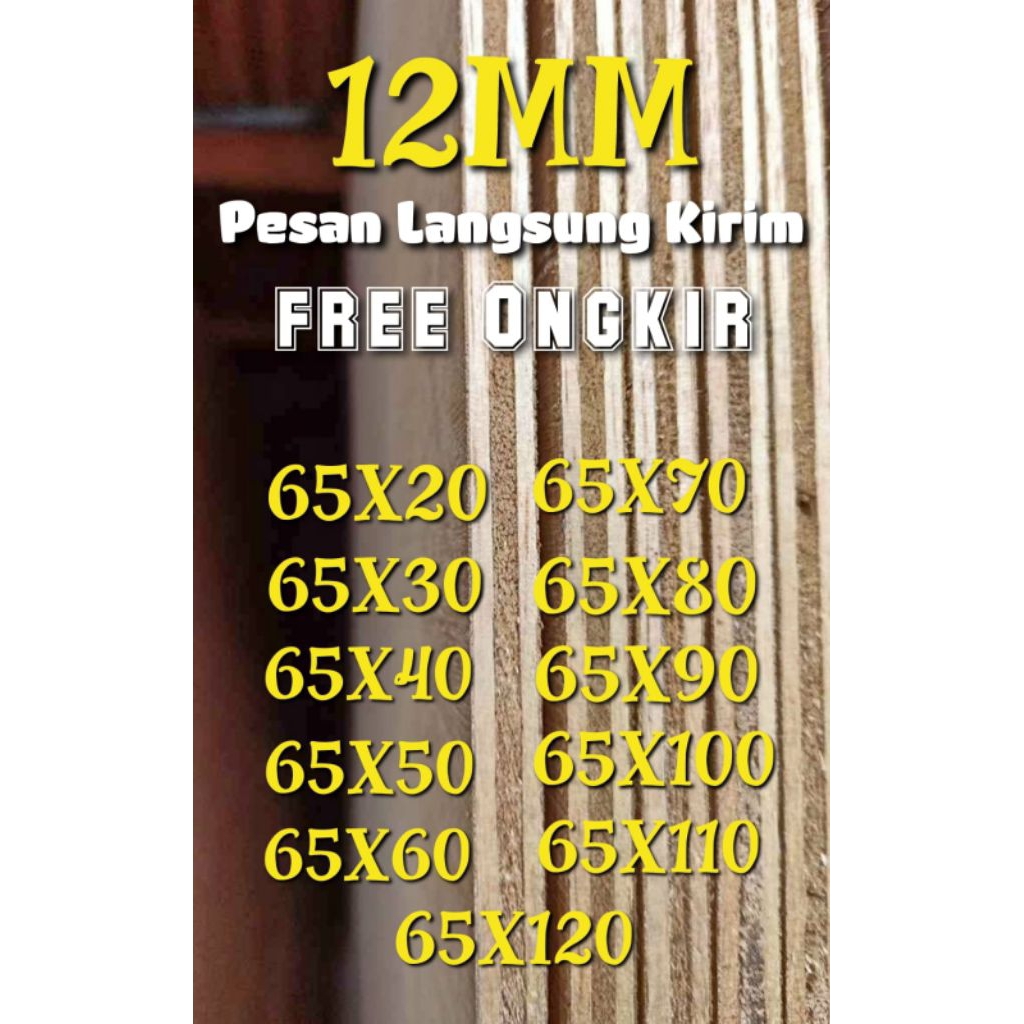 Triplek Potongan 12mm Lebar 65cm Panjang Custom
