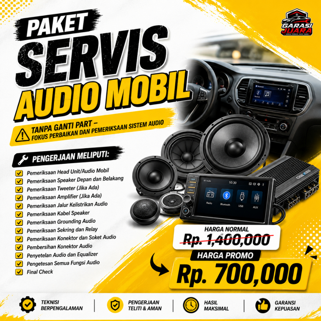 Paket Servis Audio Mobil Lengkap Bergaransi | Perbaikan Speaker, Amplifier, Subwoofer, Head Unit & S