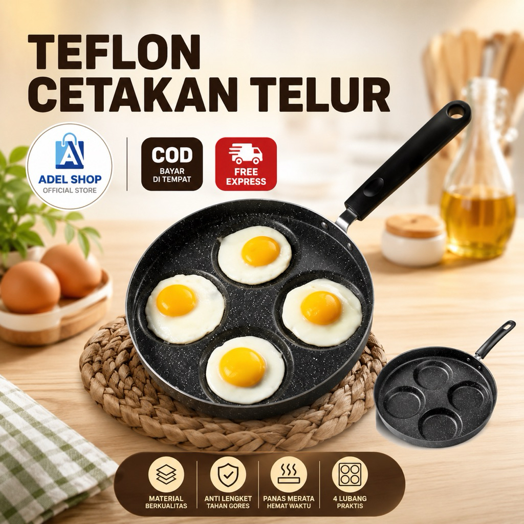 Cetakan Telur / Egg Pan Wajan Teflon Telur 4 Lubang Penggorengan Telur 4 Lubang