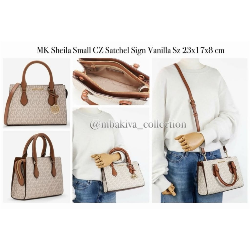 MK Sheila Small CZ Satchel Sign Vanilla