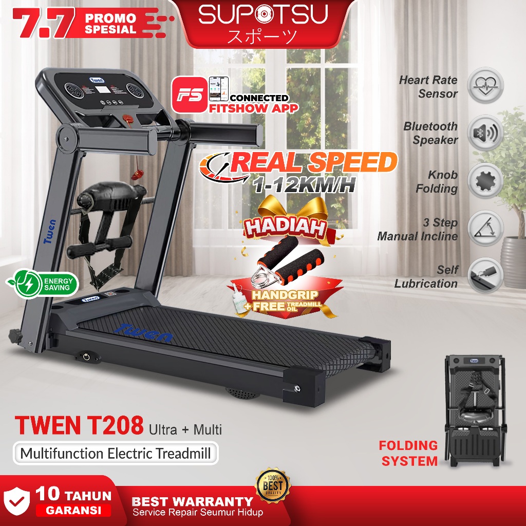 TWEN T208M Treadmill Listrik Lipat Motorized Portable