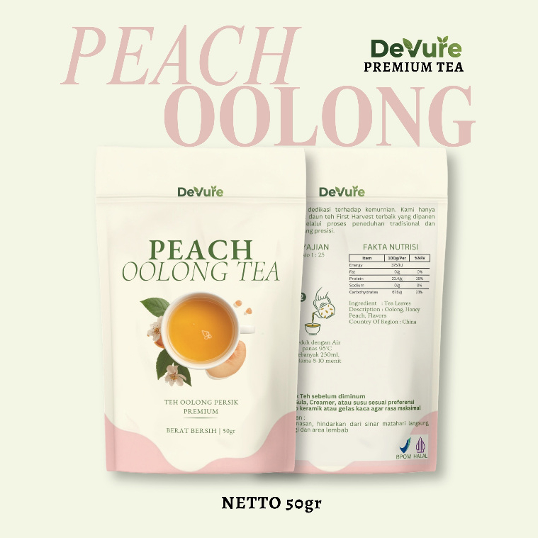 Devure Peach Oolong Tea Leaves Premium / Teh Peach Oolong Premium Berkualitas 50 gr