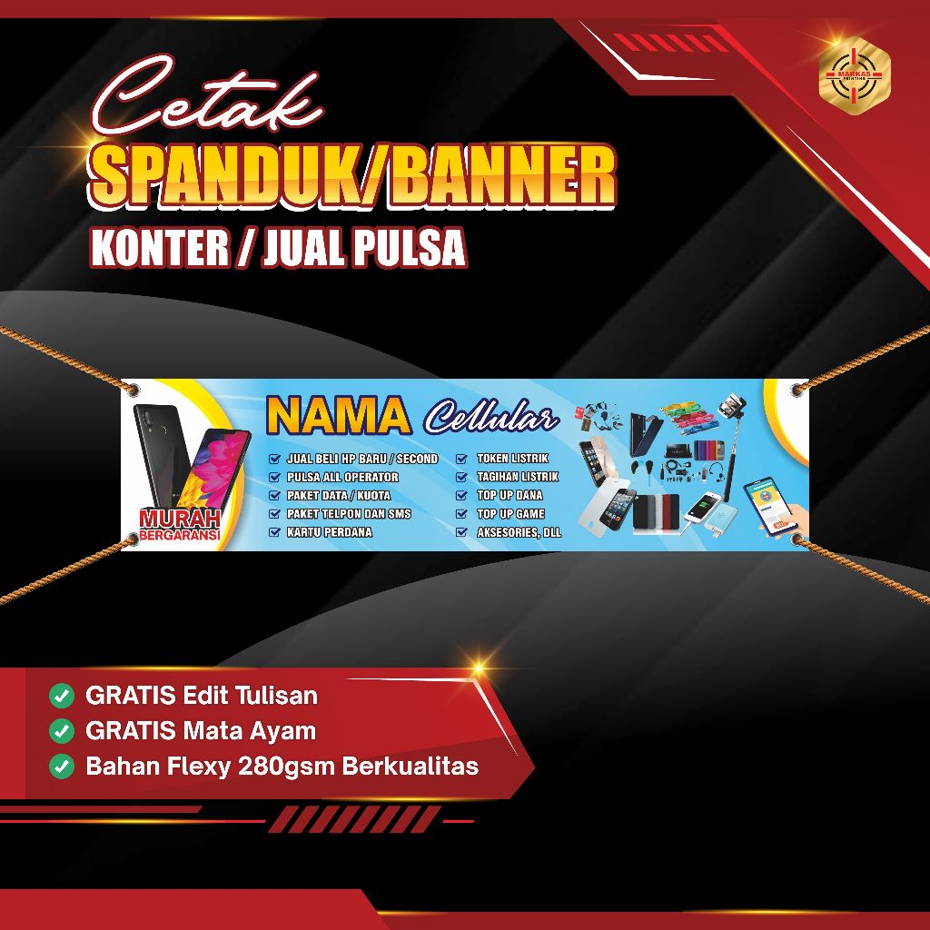 Cetak Banner Custom Jual Pulsa & PPOB | Spanduk Konter HP Profesional | Resolusi HD Siap Print