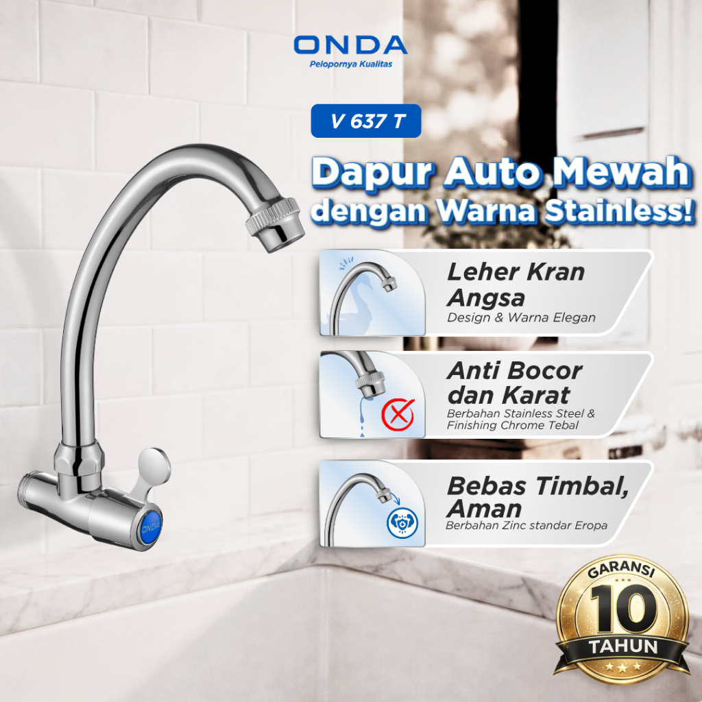 ONDA Kran Dapur Cuci Piring V 637 T Tembok 1/2 In Keran Dapur Leher Angsa Kaku