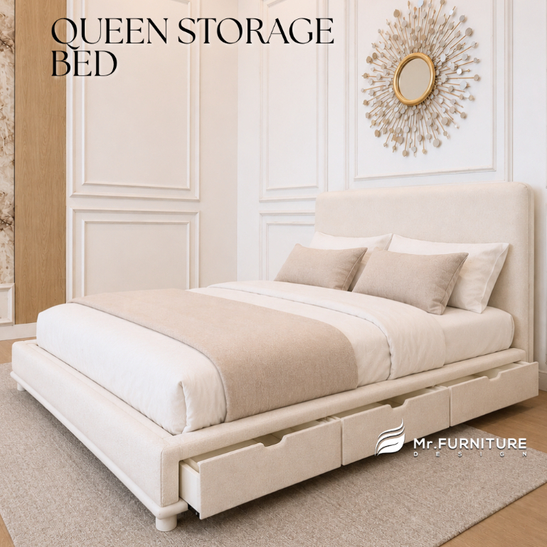 queen storage bed | dipan laci kanan kiri 146x193 cm