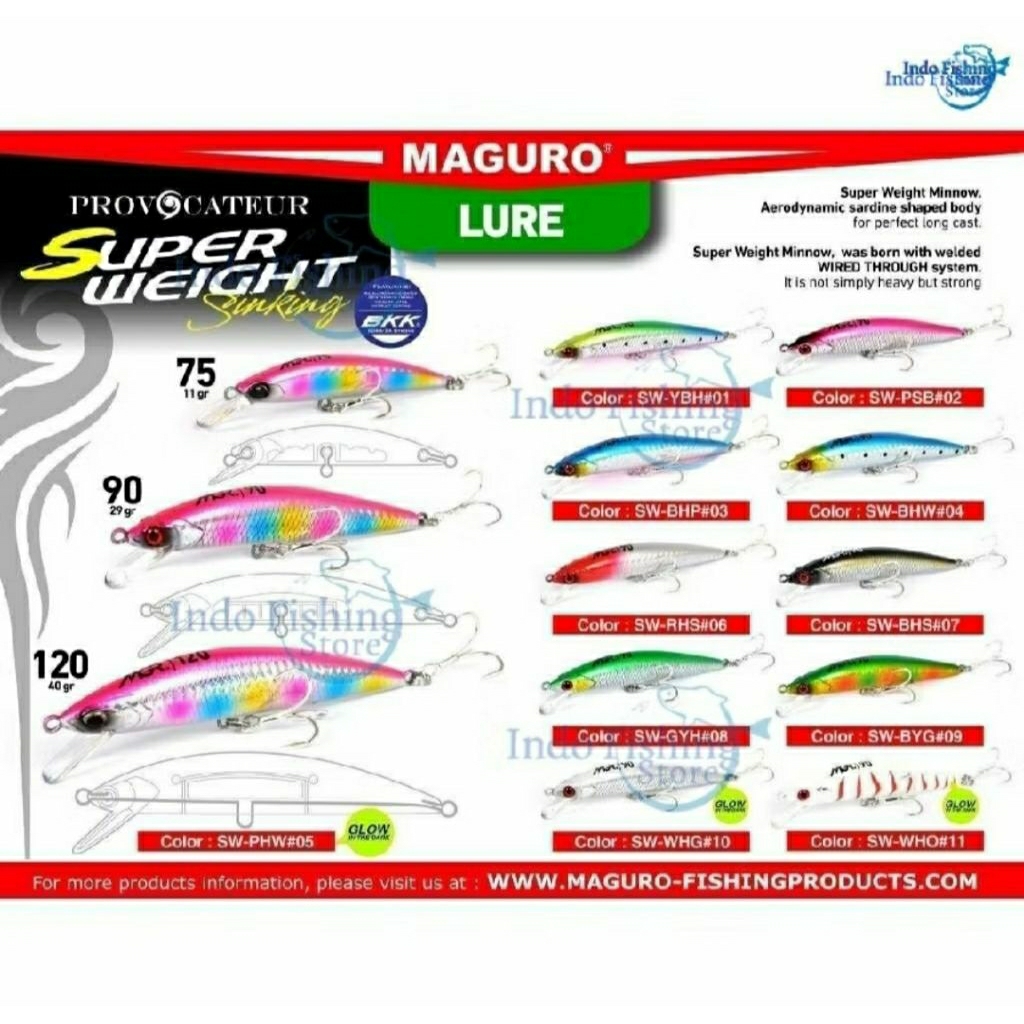 Umpan Pancing MAGURO Provocateur Super Weight Sinking Fishing Lure Minnow 7,5 9 12 cm 11gr 29gr 40gr