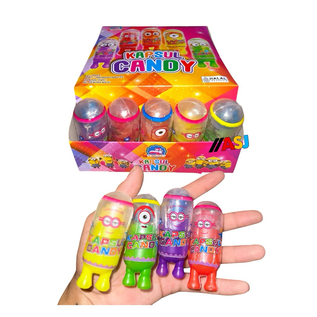Permen Kapsul Candy Minion Bisa Berdiri Isi 30PCS Permen Unik Viral Jajanan Anak Best Seller