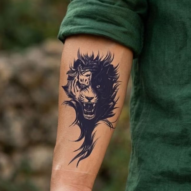 ( SEMI PERMANEN ) Tatto temporer GZ-1018 kepala macan size 20x11 stiker tatto temporary unisex tato 