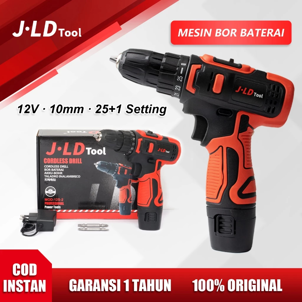 Mesin Bor Baterai Bor Cas Jld 12v 12volt Bor Obeng Case Fullset Portable Cordless Drill Bor Tangan T