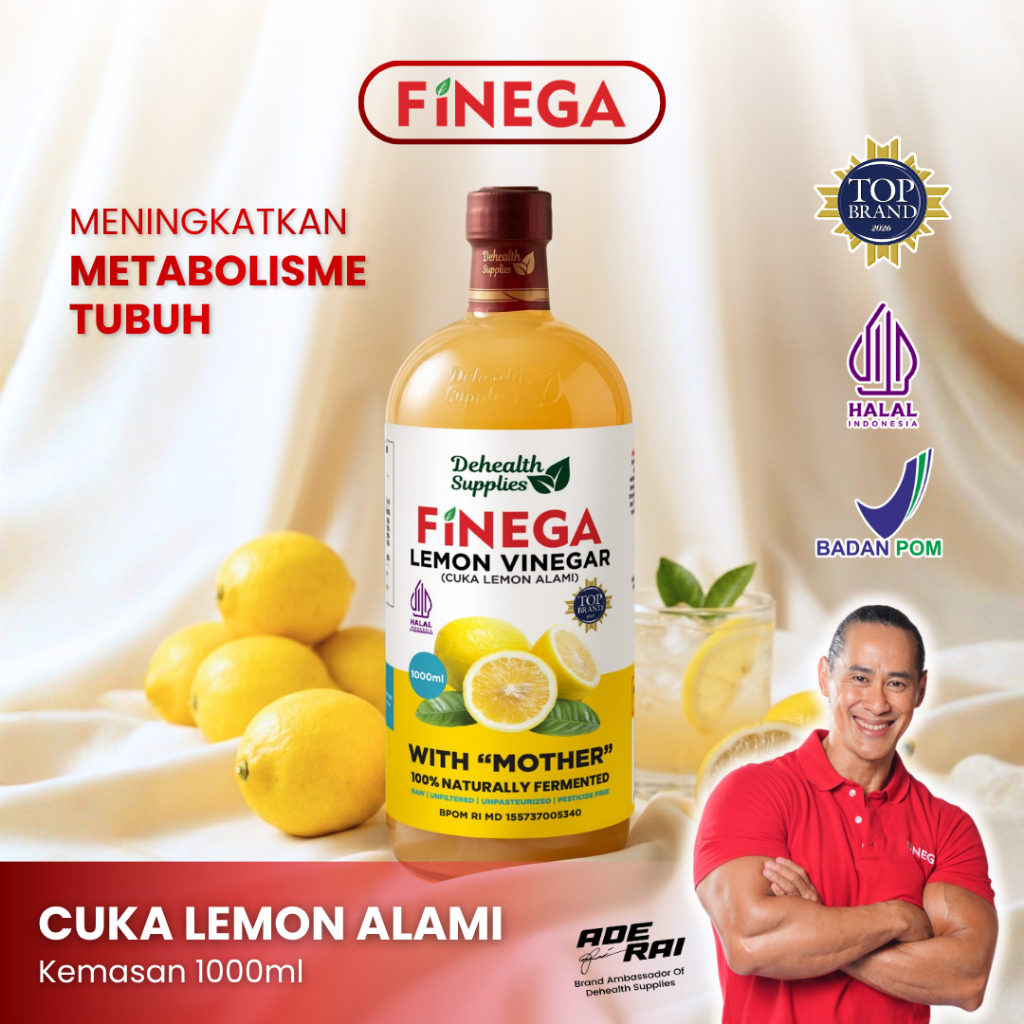Dehealth Supplies FINEGA CUKA LEMON 1L Kemasan Kaca