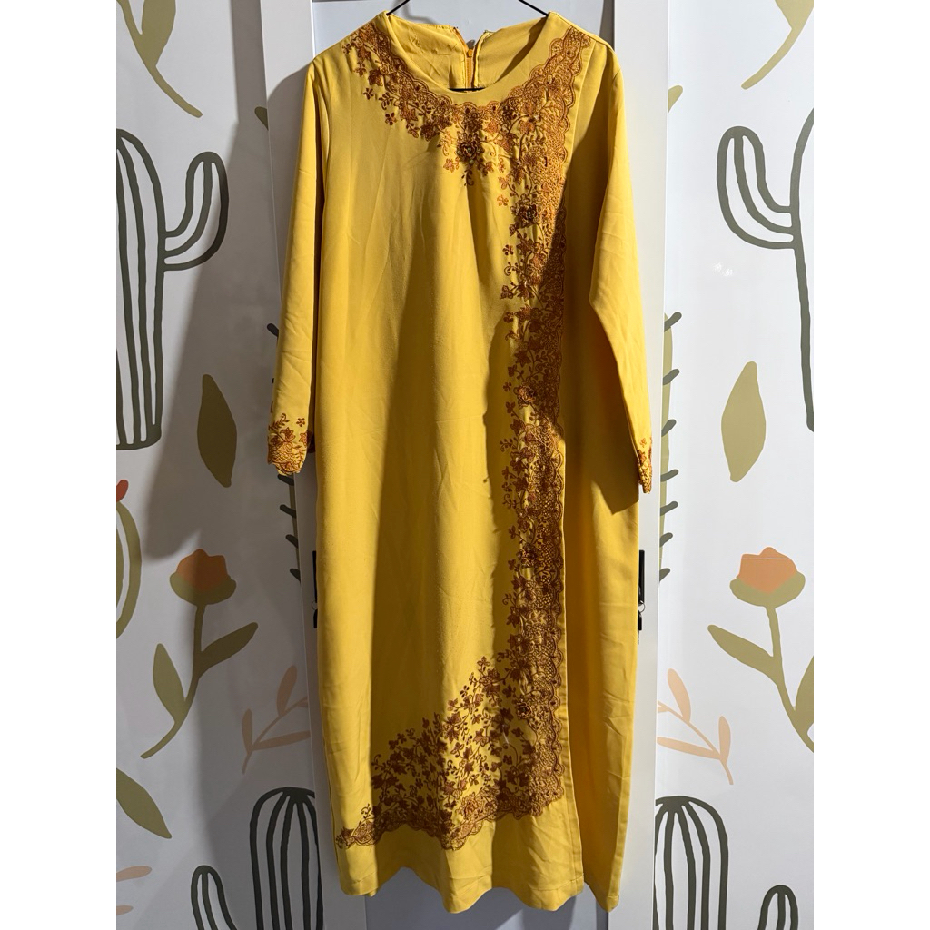 Abaya wanita gamis bordir wanita kuning mustard