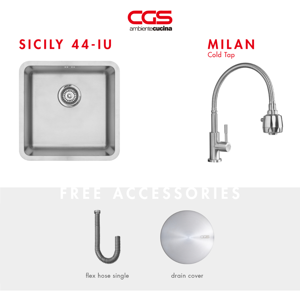 Paket Promo: CGS Sicily 44 Kitchen Sink + CGS Milan Cold Taps
