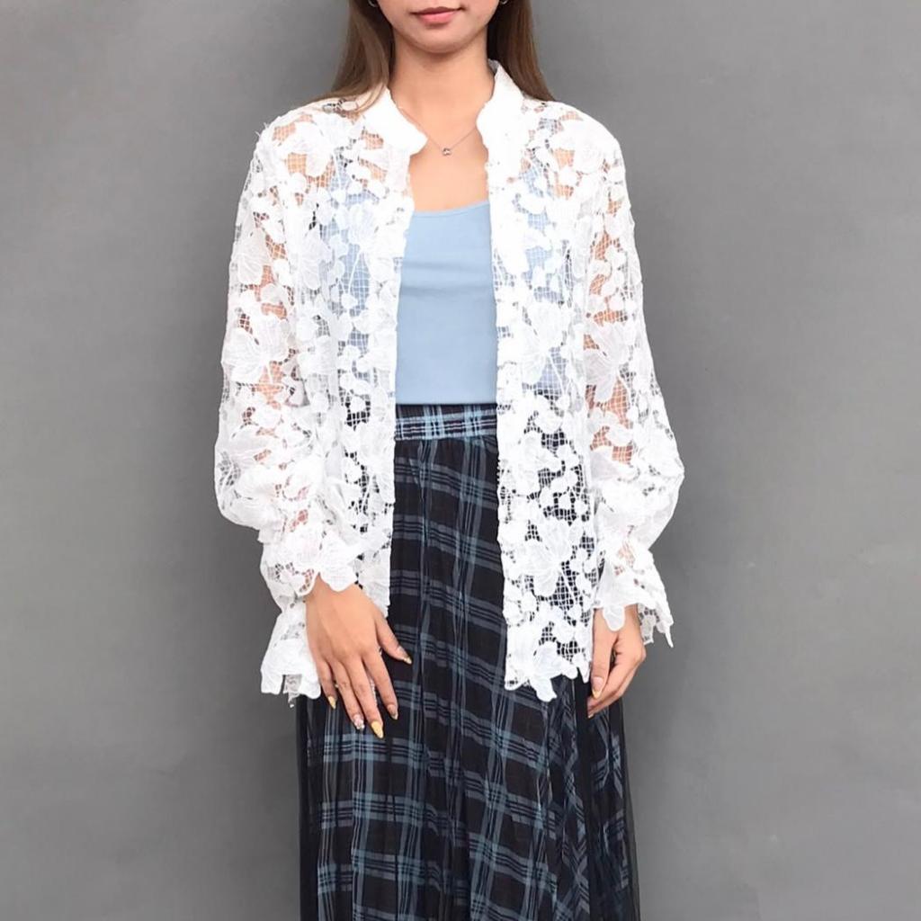 Magnolia Collection Atasan Wanita Outer Brokat Lengan Panjang Putih