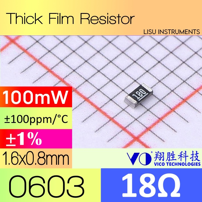 18R 0603 ±1% 100mW SMD Thick Film Resistor 18R 180 SCR0603F18R VO