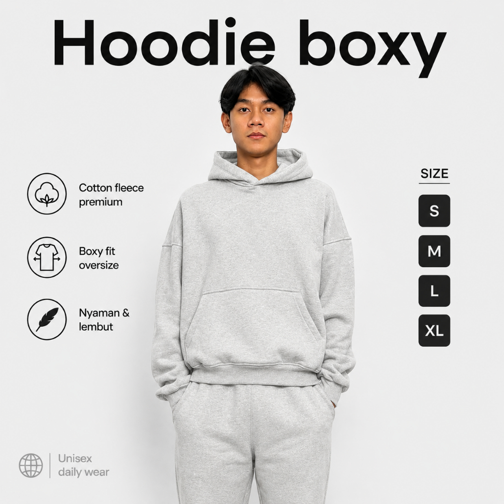 ERFOLGREICH - Hoodie Boxy Oversize Abu Abu misty Grey Pria Wanita Cotton Fleece 300 330 GSM
