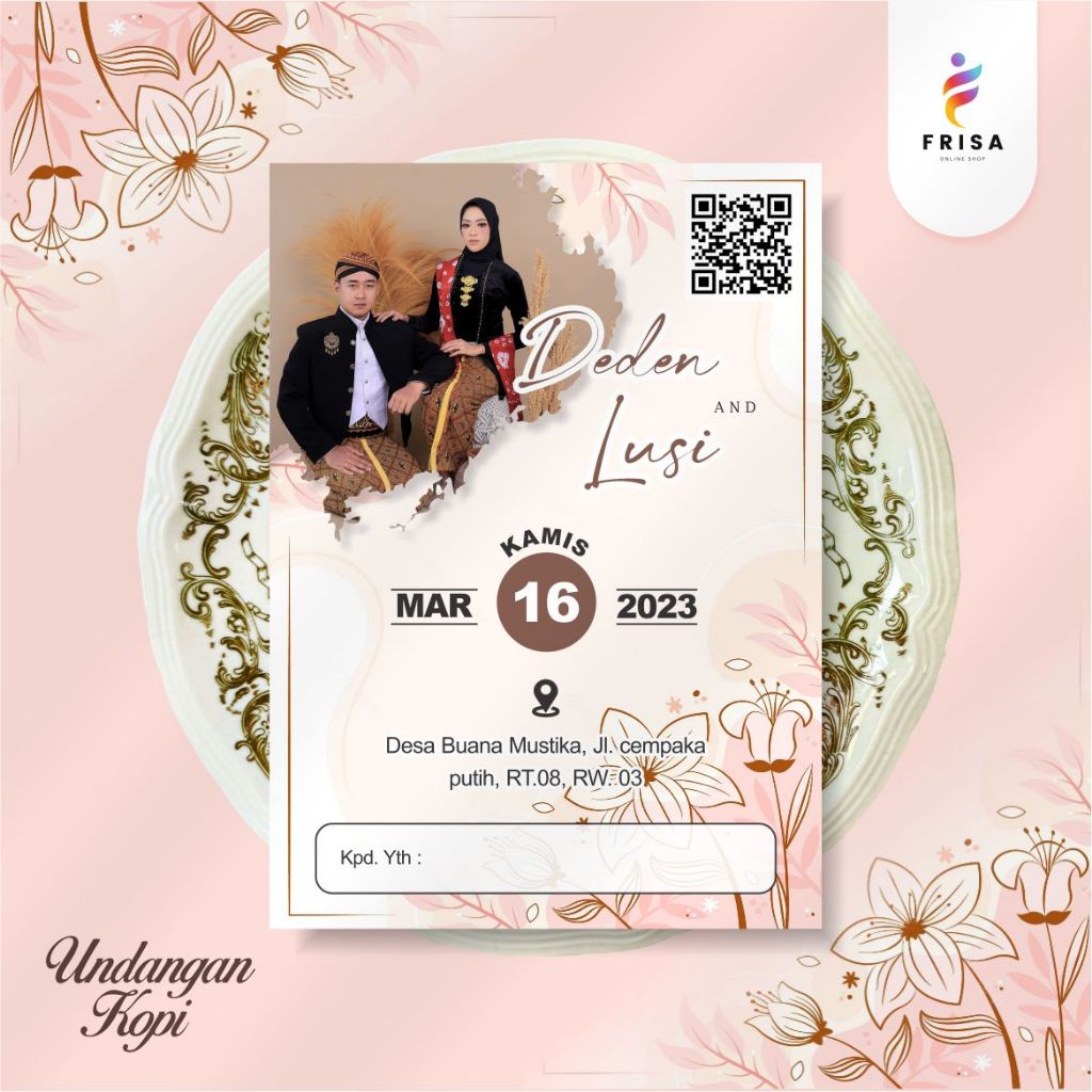 undangan pernikahan kopi glossy murah, bahan photo paper 220gsm, free desain dan foto