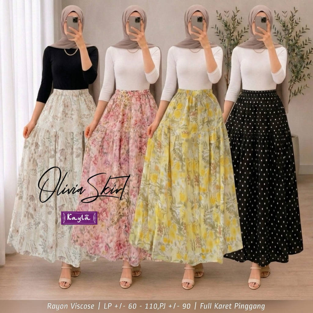 Olivia Skirt Bawahan Rok Rayon Premium Rok Polkadot by Kayla
