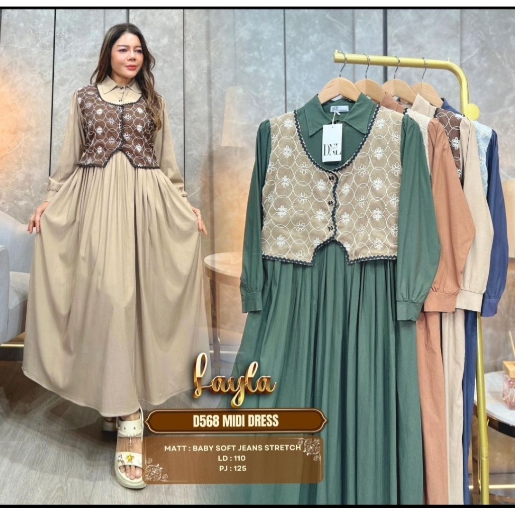 Gamis midi rompi bordir import soft jeans best seller