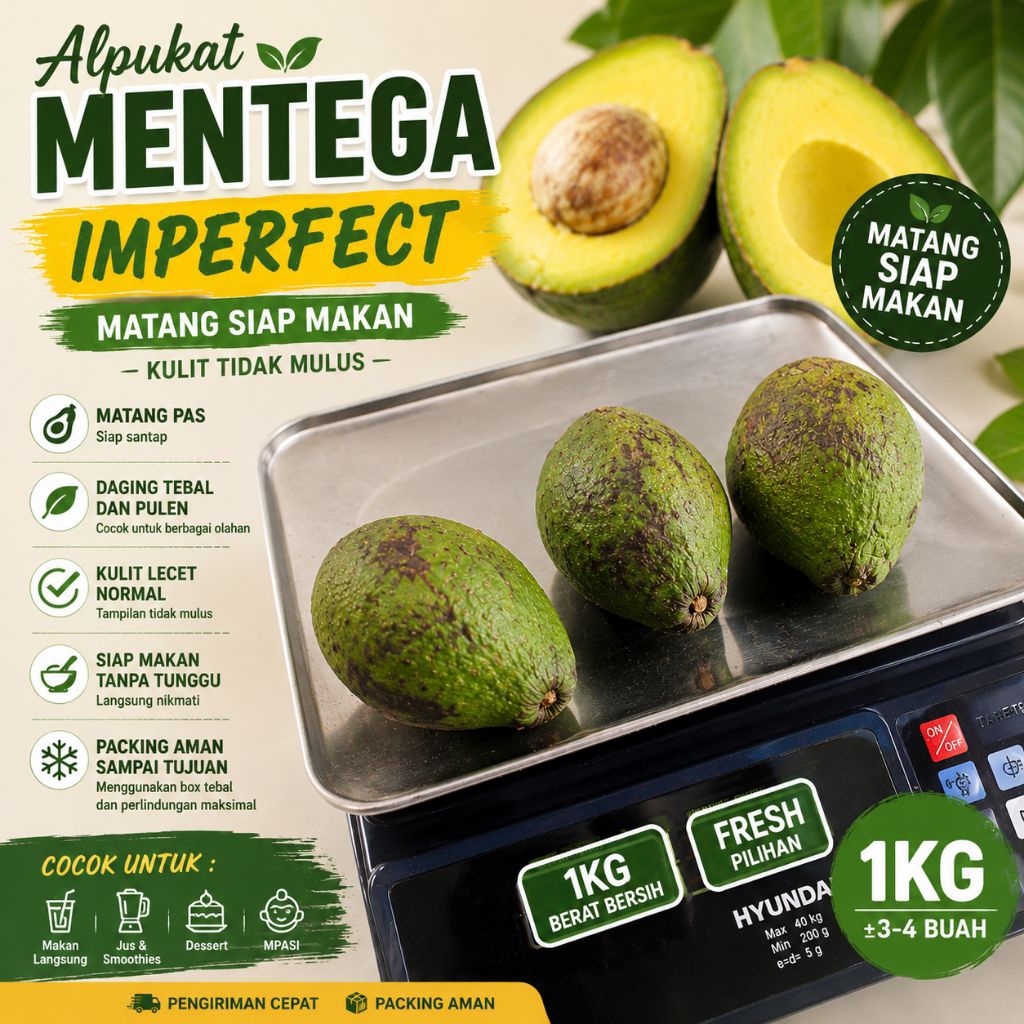 Alpukat Mentega Matang Grade Imperfect 1Kg Cocok Juice & Smoothies