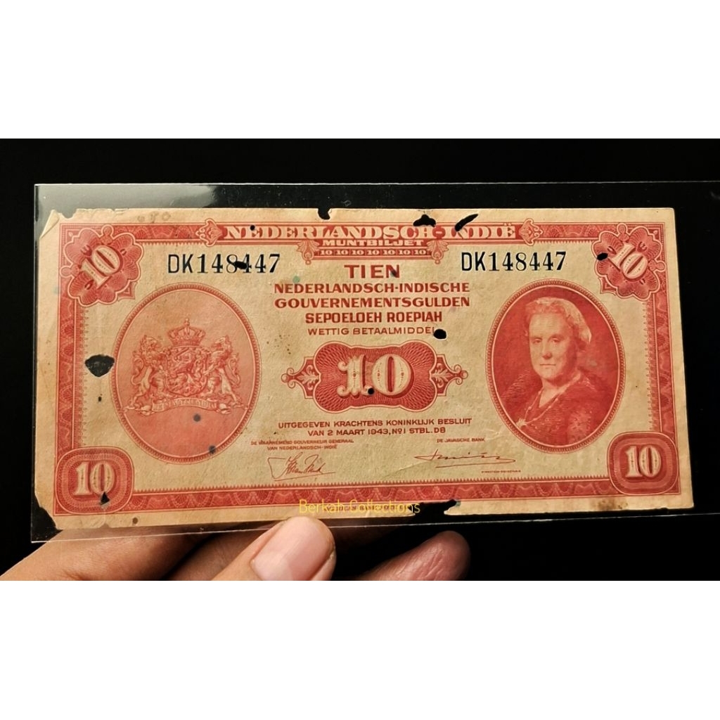 uang 10 rupiah gulden seri nica 1943