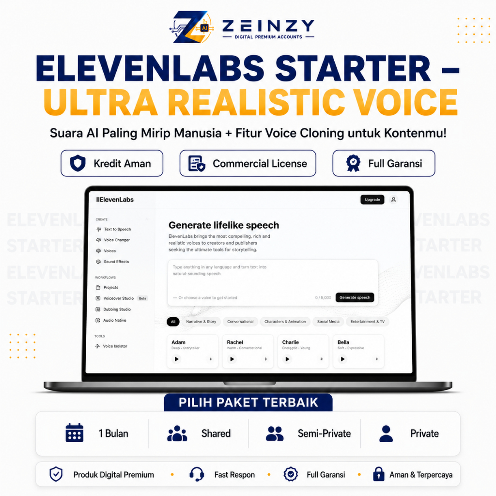 ElevenLabs Premium Voice Generator – Text to Speech Instan + Garansi Penuh