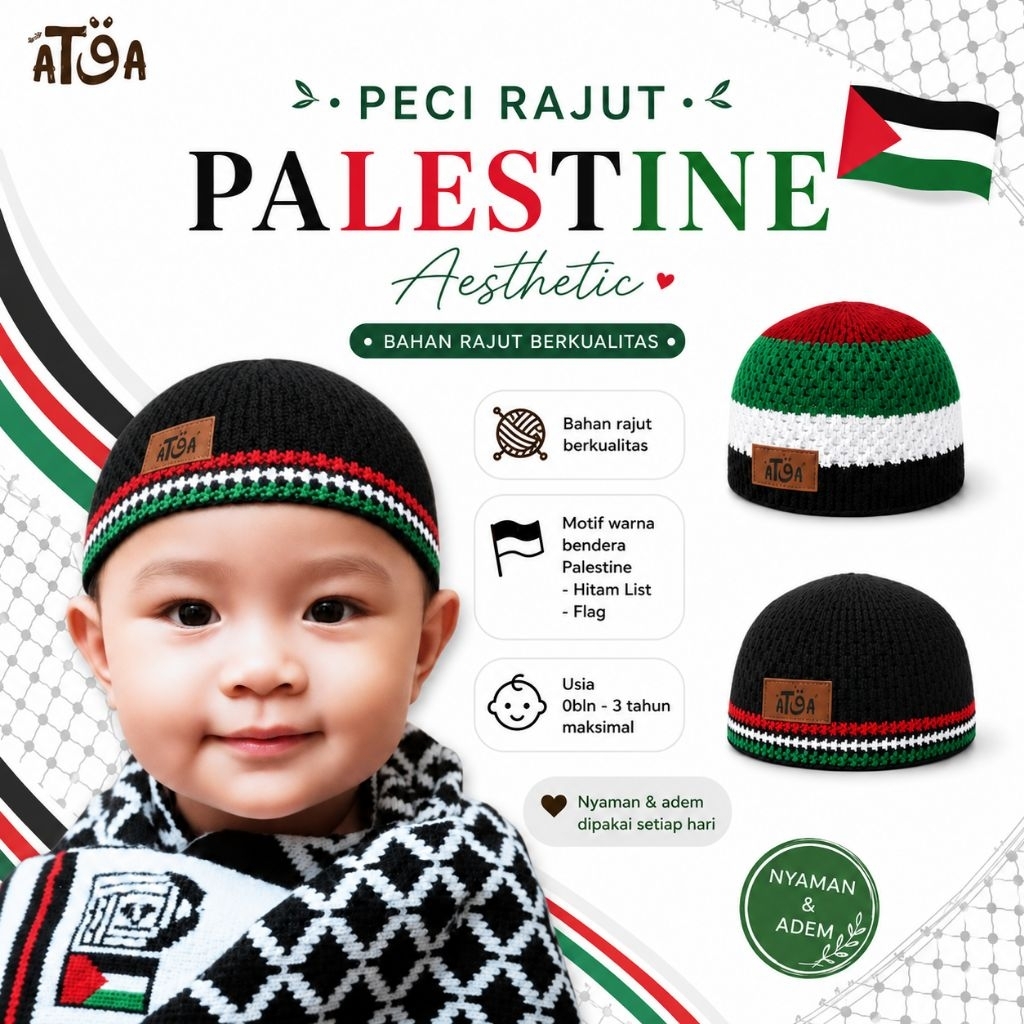 ATQA KIDS/PECI PALESTINE / PECI RAJUT PALESTINE / PECI RAJUT ANAK/ KOPIAH ANAK