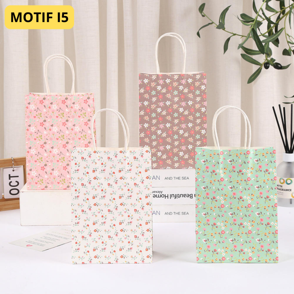 Paper Bag Kraft Ultah Motif Bunga / Paper Bag Kartun / Tas Kado Ultah / Goodiebag Ultah Motif Lucu