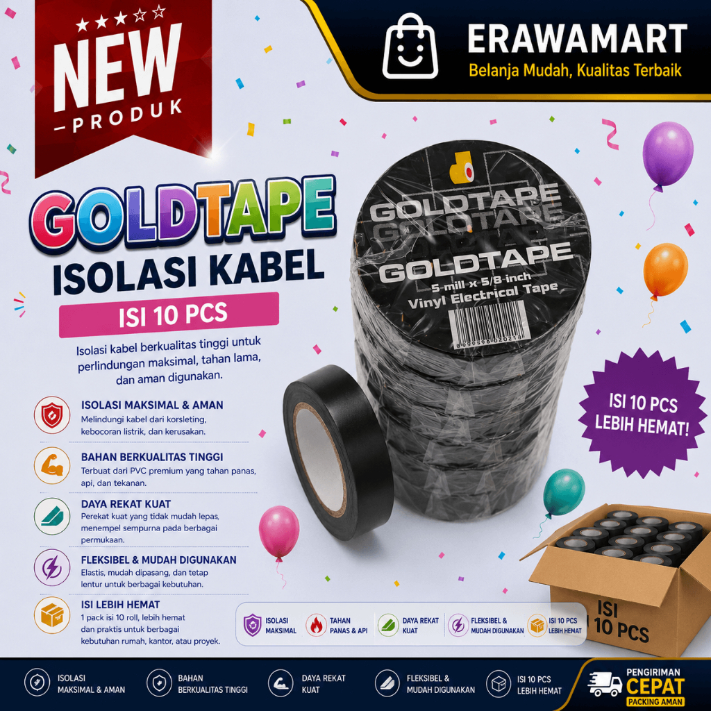 10 PCS SOLASI LISTRIK ISOLATOR TAHAN PANAS TAPE HITAM PVC KABEL