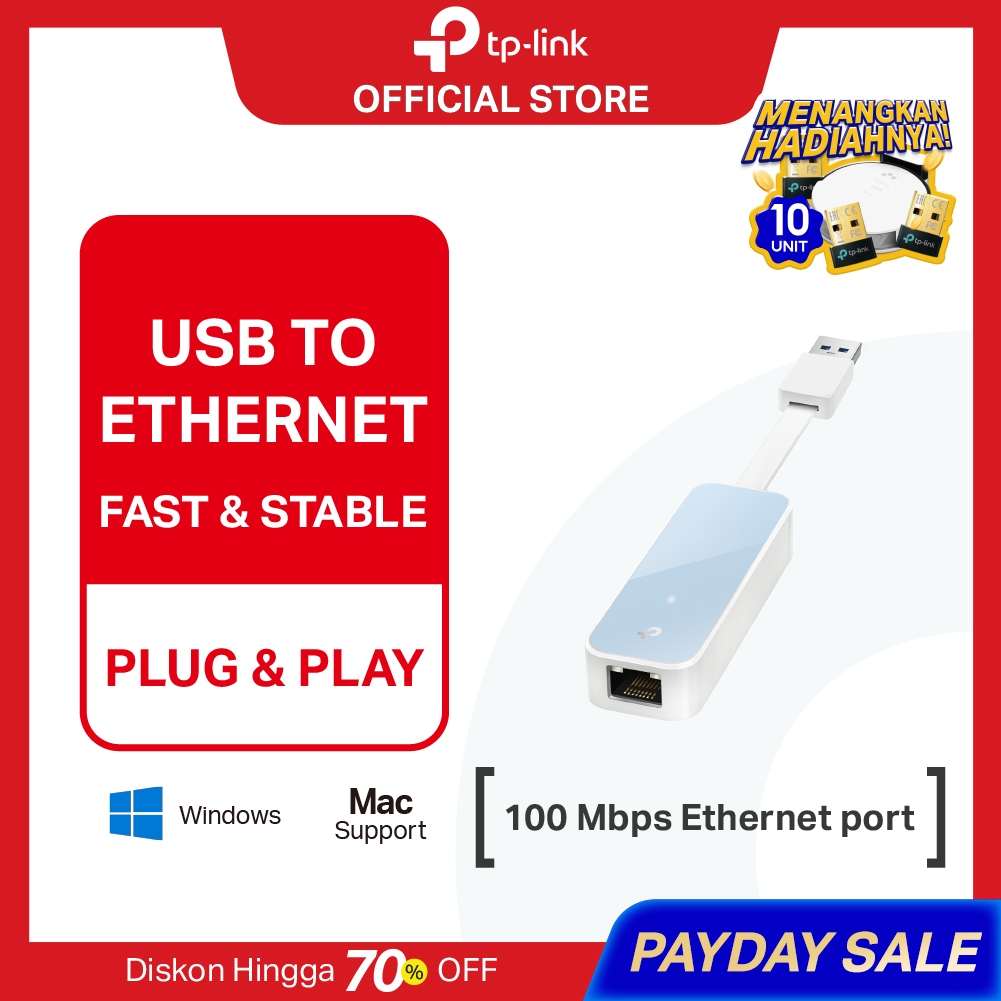 TP-Link UE200 | 100 Mbps Ethernet Network Adapter | LAN Adapter | USB2.0 | Plug & Play