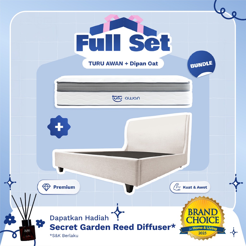 Set Bundle Pocket Spring Bed TURU AWAN + Dipan PEANUT / OAT TURU FULL SET TERMURAH TERLARIS