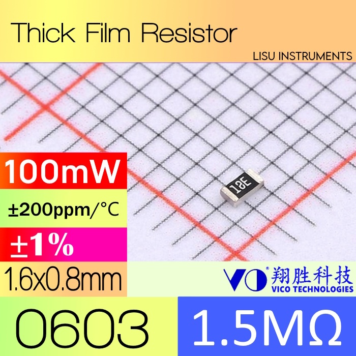 1.5M 0603 ±1% 100mW SMD Thick Film Resistor 1.5M 18E SCR0603F1M5 VO