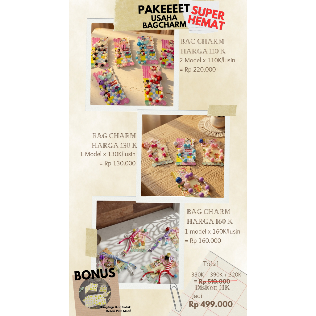 PAKET USAHA Aksesoris Bag Charm Gantungan Tas Kunci Tas Backpack Ganci Boneka Tali Hp Grosir Asemka