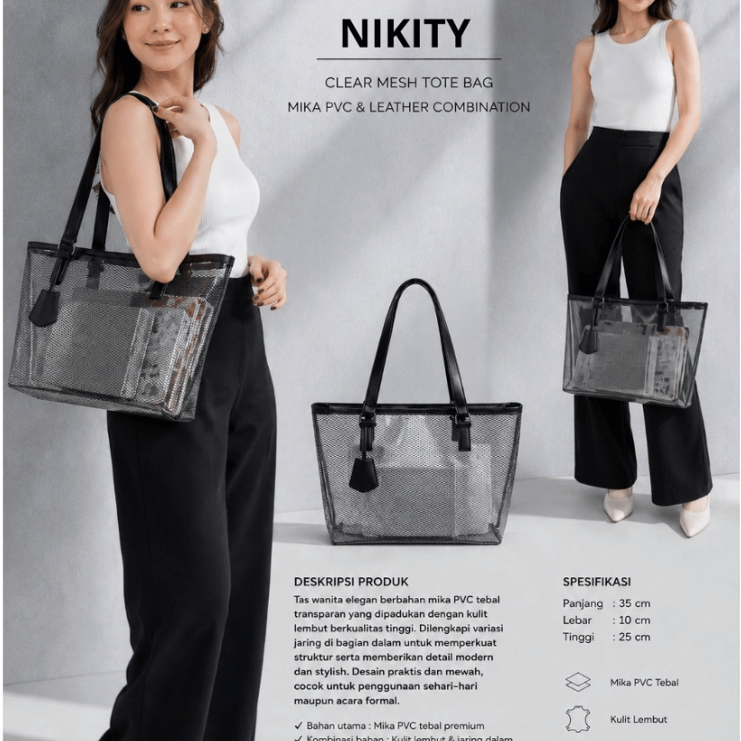 Tas tote bag wanita mika jaring transparan tote mika pvc tote transparan tas selempang wanita