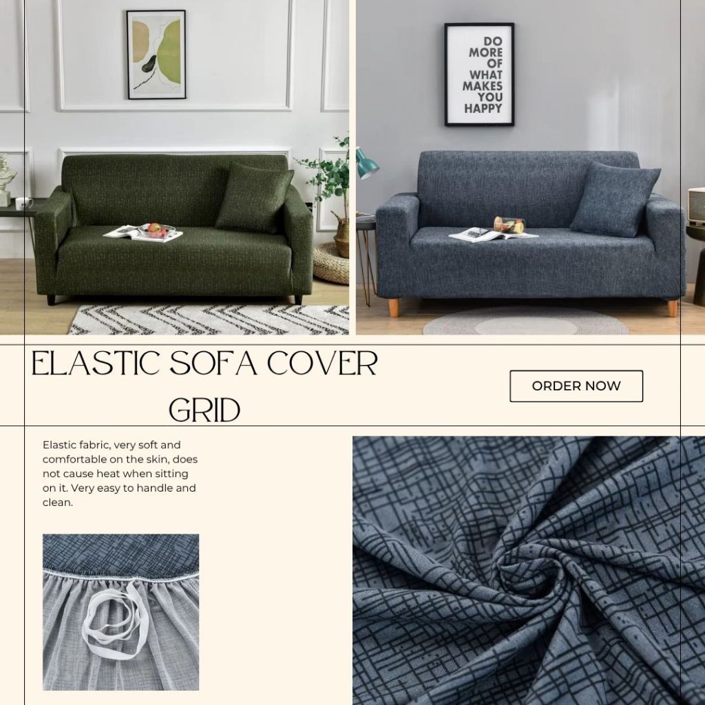 ETFELICEL Elastic Sofa Cover Grid / Sarung Sofa Kain Penutup Sofa Elastis Stretch Bermotif Garis